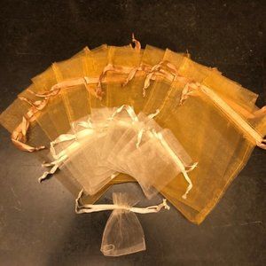 In gold and cream Organza Drawstring Pouch
